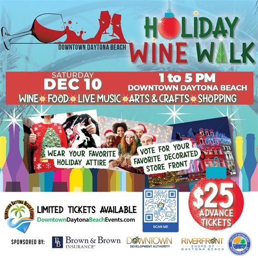 Holiday Wine Walk in downtown Daytona Beach Dec. 10